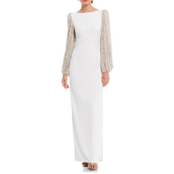 Eliza J gown, with gold sequin sleeves - Picture 1 of 6